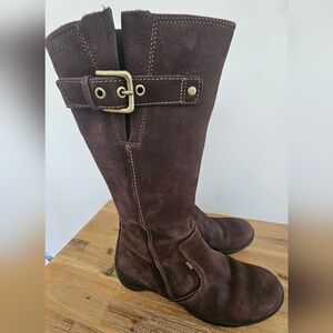 ECCO Womens Rise GTX Tall Suede Side Zip Walking Boots in Coffee